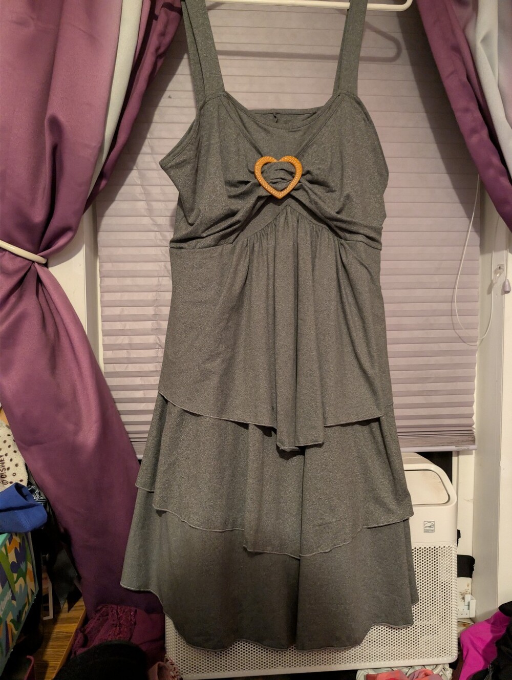 Grey Tiered Dress With Heart Buckle Accent